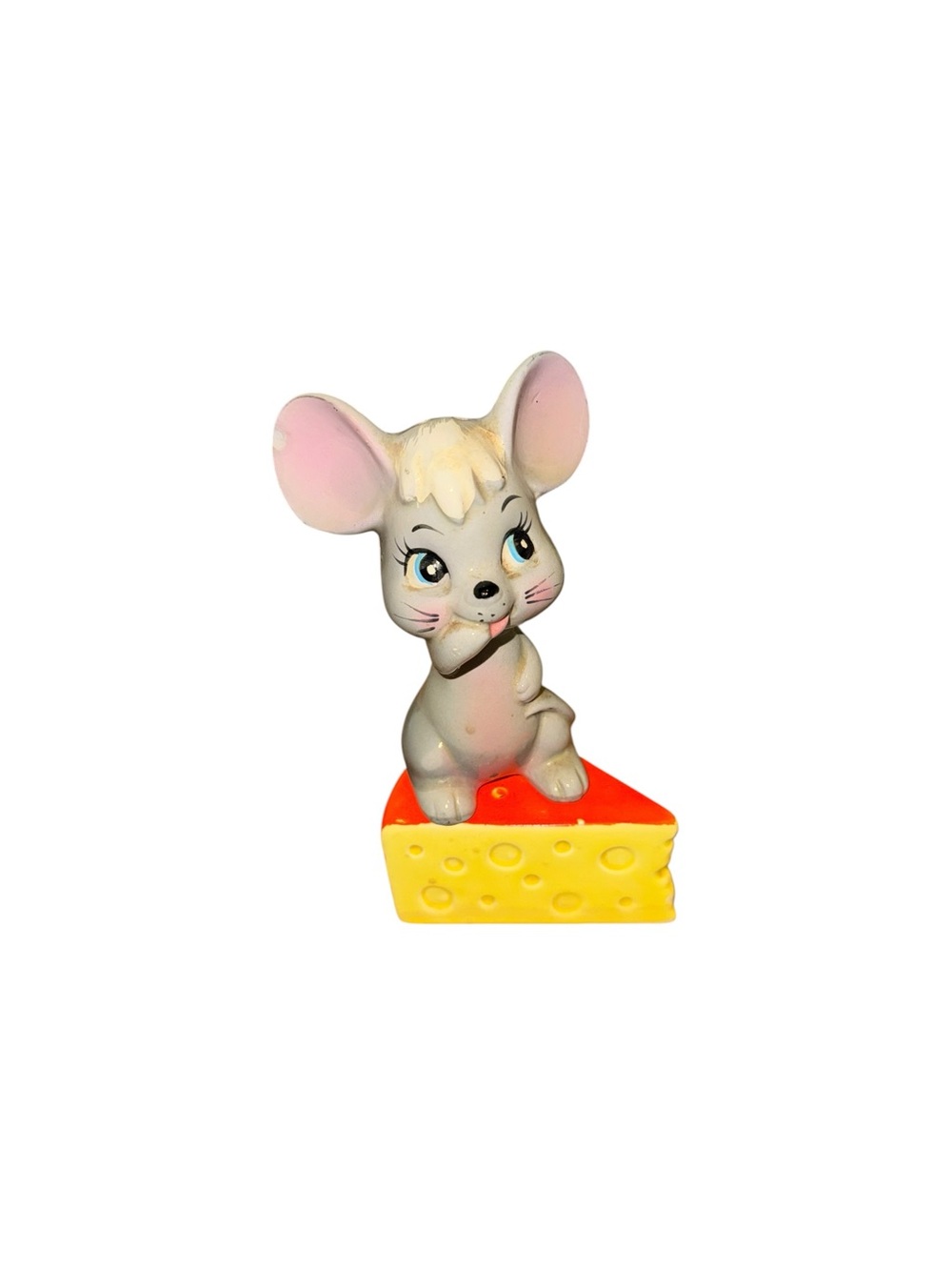 Vintage anthropomorphic mouse and cheese salt and pepper shakers